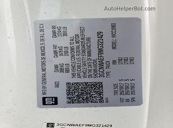 3GCNWAEF9MG321429 2021 CHEVROLET SILVERADO White Vista del compartimento del motor