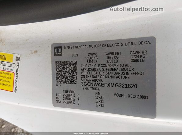 3GCNWAEFXMG321620 2021 CHEVROLET SILVERADO Белый Вид подкапотного пространства