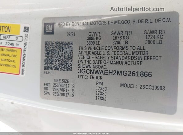 3GCNWAEH2MG261866 2021 CHEVROLET SILVERADO White Вид підкапотного простору