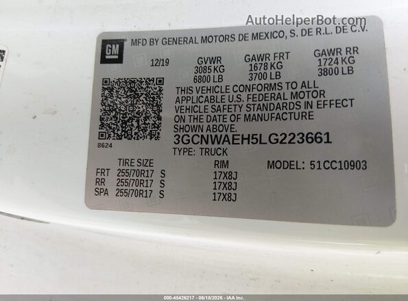 3GCNWAEH5LG223661 2020 CHEVROLET SILVERADO Белый Вид подкапотного пространства