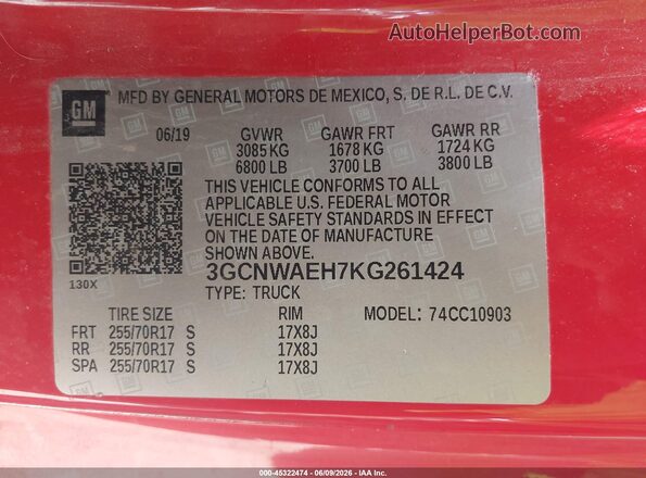 3GCNWAEH7KG261424 2019 CHEVROLET SILVERADO Red Engine compartment view