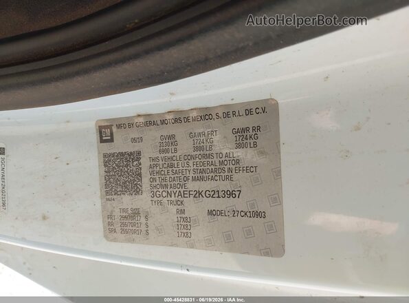 3GCNYAEF2KG213967 2019 CHEVROLET SILVERADO White Engine compartment view