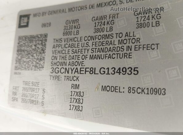 3GCNYAEF8LG134935 2020 CHEVROLET SILVERADO White Շարժիչի բաժամունքի տեսք