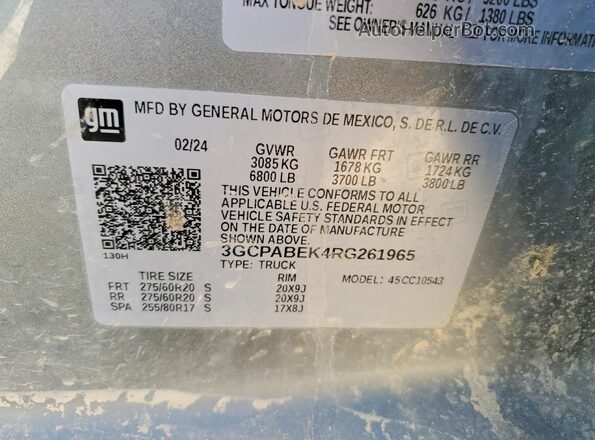 3GCPABEK4RG261965 2024 CHEVROLET SILVERADO Gray 