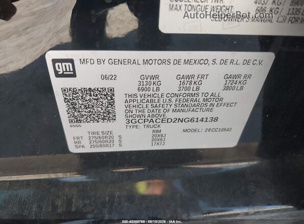 3GCPACED2NG614138 2022 CHEVROLET SILVERADO Black Вид підкапотного простору