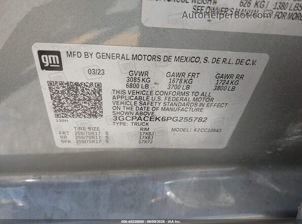 3GCPACEK6PG255782 2023 CHEVROLET SILVERADO Серый Вид подкапотного пространства