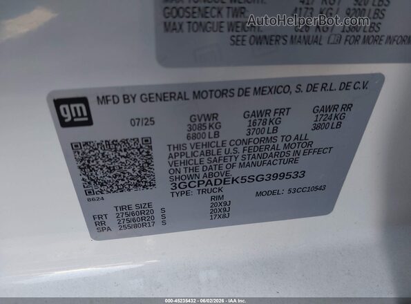 3GCPADEK5SG399533 2025 CHEVROLET SILVERADO White Շարժիչի բաժամունքի տեսք