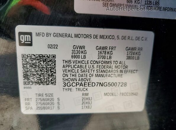 3GCPAEED7NG500728 2022 CHEVROLET SILVERADO Black 