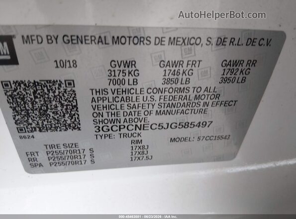 3GCPCNEC5JG585497 2018 CHEVROLET SILVERADO White Շարժիչի բաժամունքի տեսք
