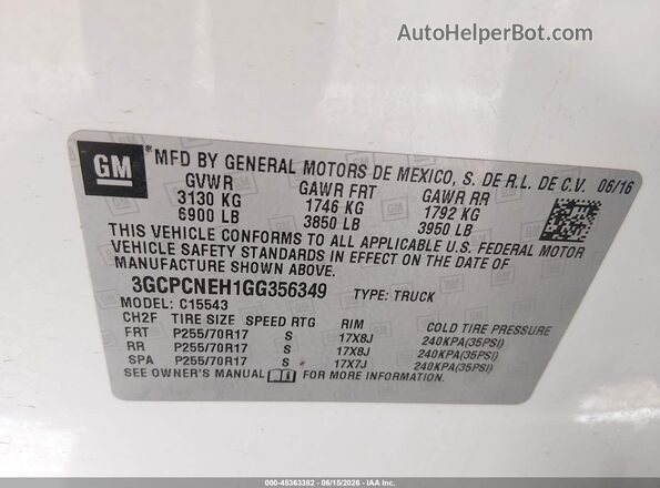 3GCPCNEH1GG356349 2016 CHEVROLET SILVERADO White Շարժիչի բաժամունքի տեսք