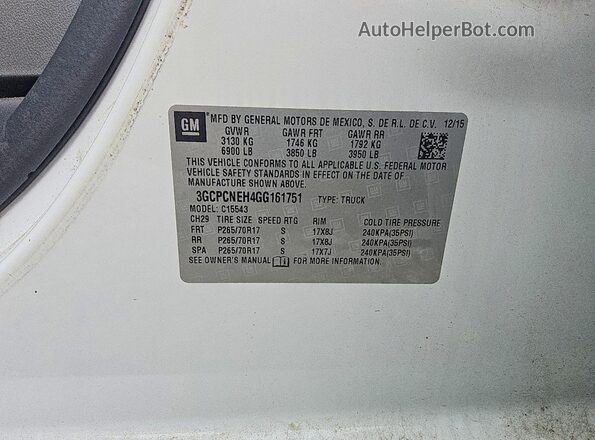 3GCPCNEH4GG161751 2016 CHEVROLET SILVERADO White ძრავის განყოფილების ხედი