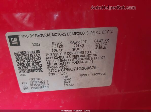 3GCPCPEC7JG269675 2018 CHEVROLET SILVERADO Red Widok komory silnika