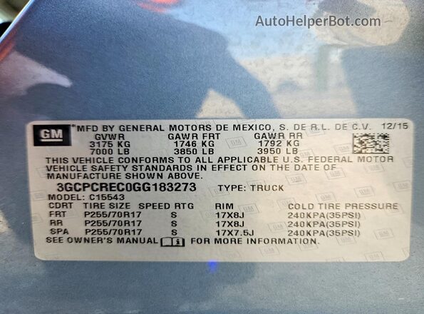 3GCPCREC0GG183273 2016 CHEVROLET SILVERADO Gray ძრავის განყოფილების ხედი