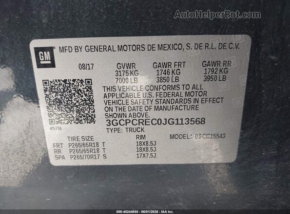 3GCPCREC0JG113568 2018 CHEVROLET SILVERADO Gray Vista del compartimento del motor