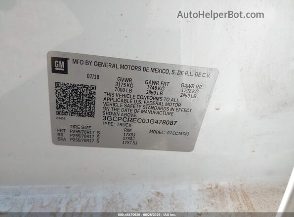 3GCPCREC0JG478087 2018 CHEVROLET SILVERADO Белый Вид подкапотного пространства