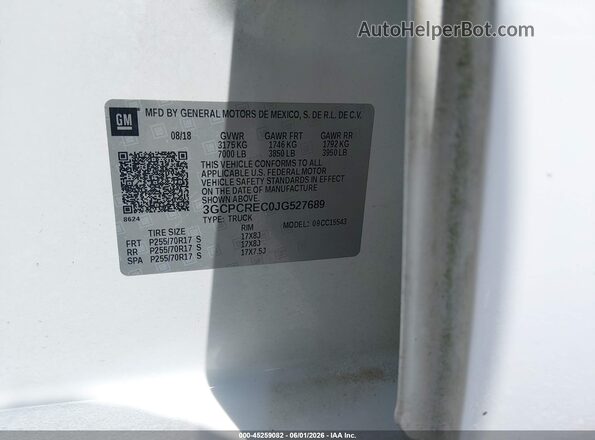 3GCPCREC0JG527689 2018 CHEVROLET SILVERADO White ძრავის განყოფილების ხედი