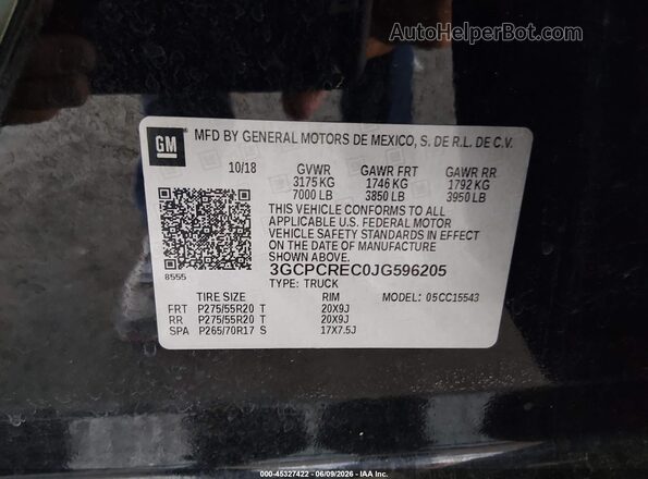 3GCPCREC0JG596205 2018 CHEVROLET SILVERADO Black Vista del compartimento del motor