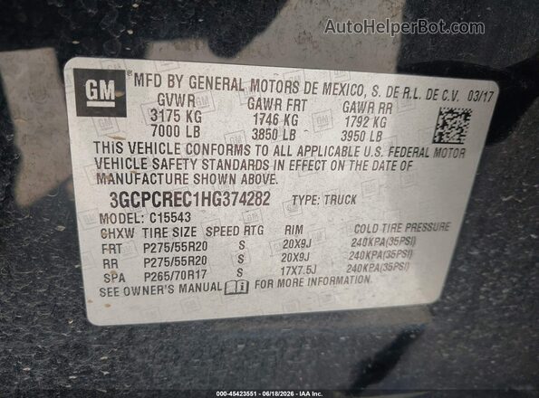3GCPCREC1HG374282 2017 CHEVROLET SILVERADO Black Vista del compartimento del motor