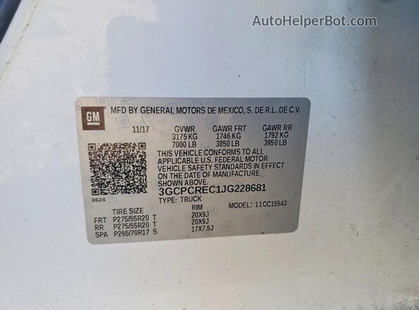 3GCPCREC1JG228681 2018 CHEVROLET SILVERADO White 