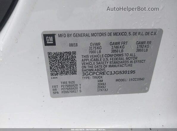 3GCPCREC1JG530195 2018 CHEVROLET SILVERADO White Շարժիչի բաժամունքի տեսք