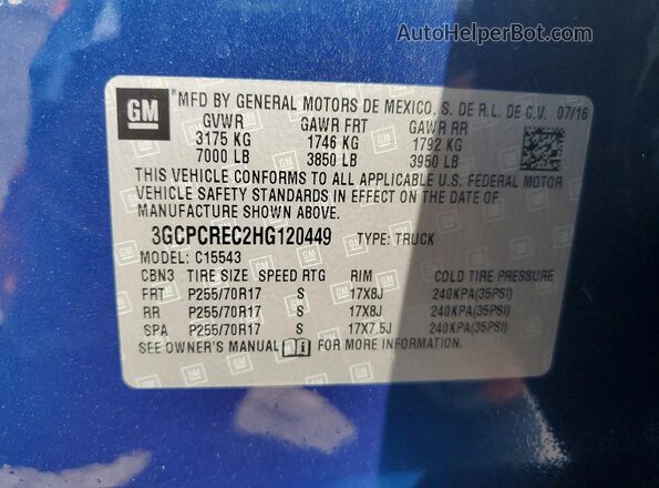 3GCPCREC2HG120449 2017 CHEVROLET SILVERADO Blue VIN sticker view