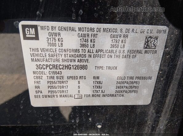 3GCPCREC2HG126980 2017 CHEVROLET SILVERADO Black Widok komory silnika