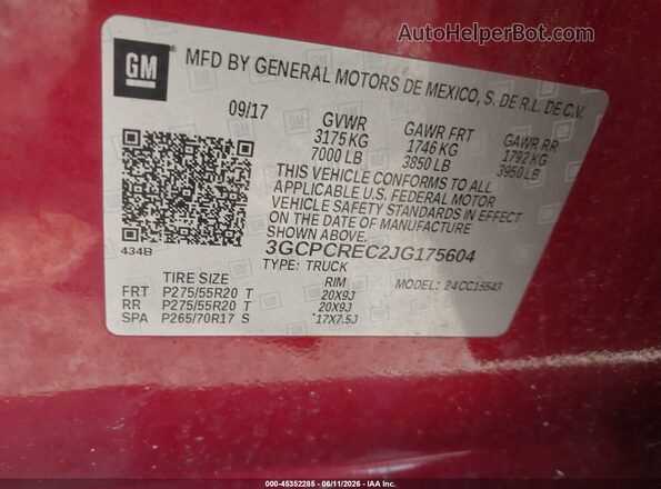 3GCPCREC2JG175604 2018 CHEVROLET SILVERADO Red Շարժիչի բաժամունքի տեսք