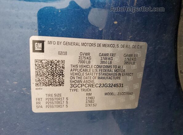 3GCPCREC2JG324531 2018 CHEVROLET SILVERADO Blue 
