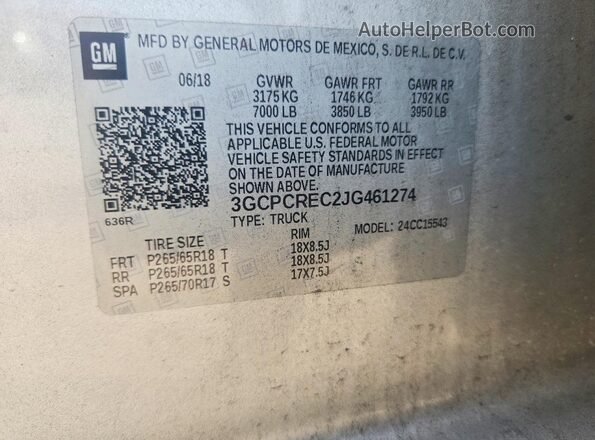 3GCPCREC2JG461274 2018 CHEVROLET SILVERADO Серебряный 