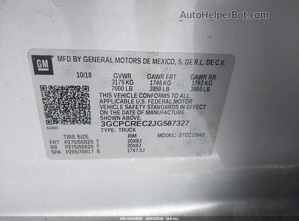 3GCPCREC2JG587327 2018 CHEVROLET SILVERADO Silver ძრავის განყოფილების ხედი