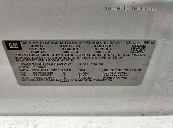 3GCPCREC3GG341251 2016 CHEVROLET SILVERADO White Вид підкапотного простору