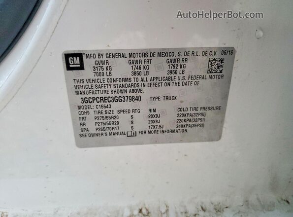 3GCPCREC3GG379840 2016 CHEVROLET SILVERADO Белый Вид наклейки с VIN-кодом