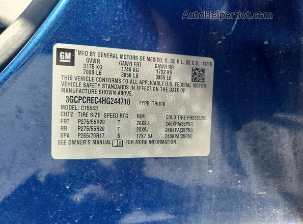 3GCPCREC4HG244710 2017 CHEVROLET SILVERADO Blue 