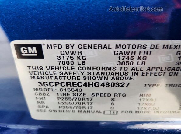 3GCPCREC4HG430327 2017 CHEVROLET SILVERADO Blue Vista del compartimento del motor