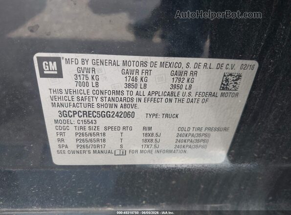 3GCPCREC5GG242060 2016 CHEVROLET SILVERADO Black Շարժիչի բաժամունքի տեսք
