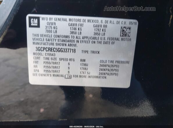 3GCPCREC5GG337718 2016 CHEVROLET SILVERADO Black 