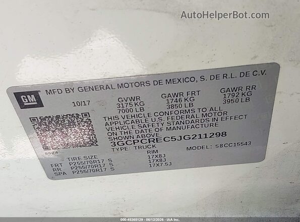 3GCPCREC5JG211298 2018 CHEVROLET SILVERADO Белый 