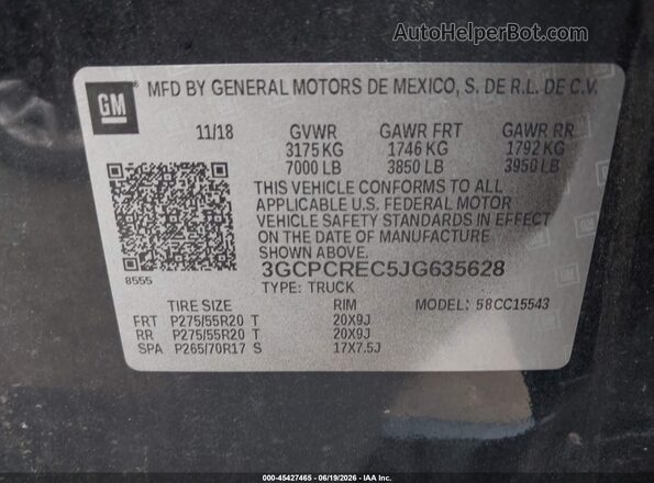 3GCPCREC5JG635628 2018 CHEVROLET SILVERADO Black Engine compartment view