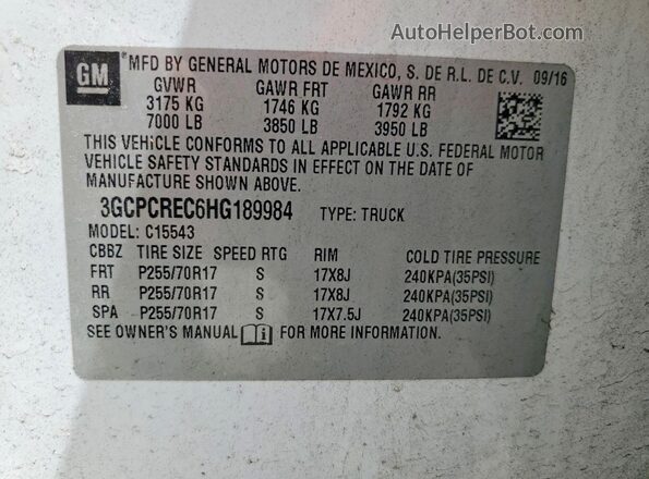 3GCPCREC6HG189984 2017 CHEVROLET SILVERADO White 