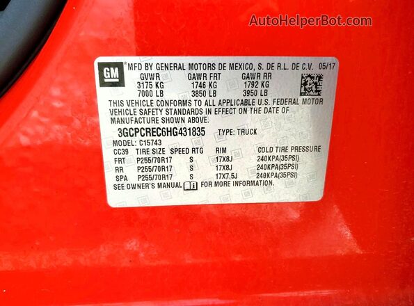 3GCPCREC6HG431835 2017 CHEVROLET SILVERADO Red 