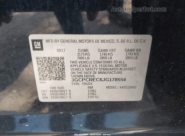 3GCPCREC6JG178554 2018 CHEVROLET SILVERADO Black 