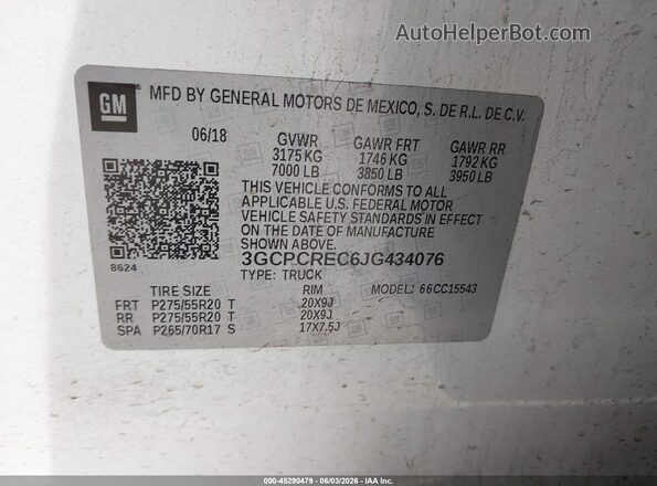 3GCPCREC6JG434076 2018 CHEVROLET SILVERADO White Շարժիչի բաժամունքի տեսք