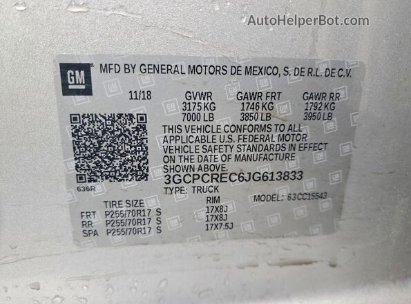 3GCPCREC6JG613833 2018 CHEVROLET SILVERADO Silver Engine compartment view