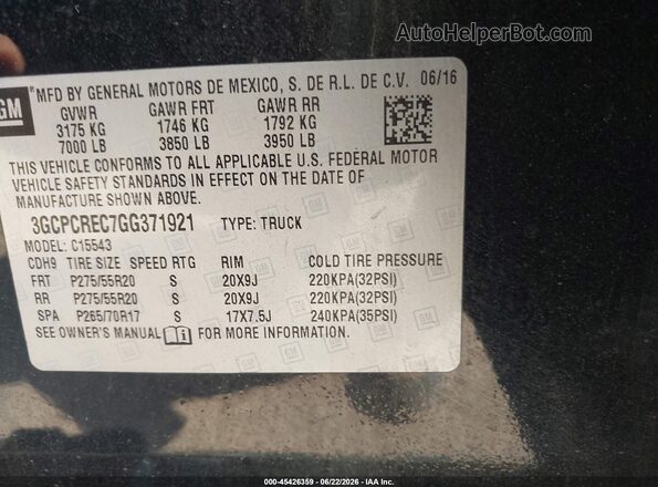 3GCPCREC7GG371921 2016 CHEVROLET SILVERADO Черный Вид подкапотного пространства