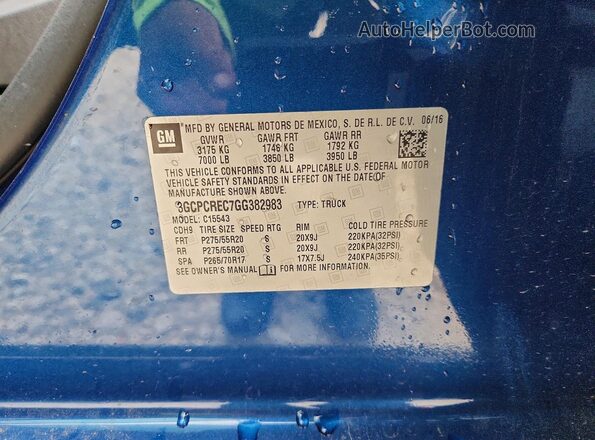 3GCPCREC7GG382983 2016 CHEVROLET SILVERADO Blue 