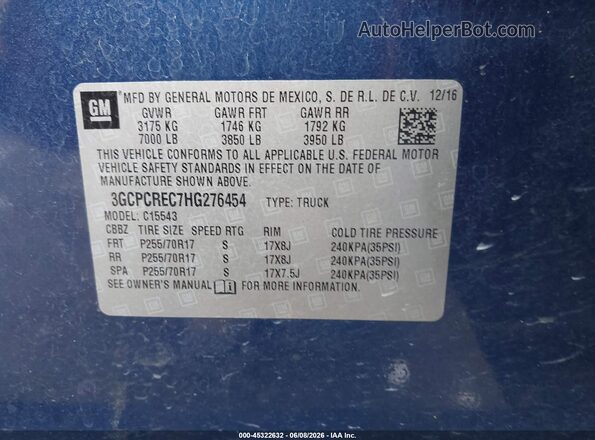 3GCPCREC7HG276454 2017 CHEVROLET SILVERADO Синий Вид подкапотного пространства
