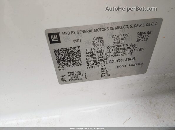 3GCPCREC7JG413608 2018 CHEVROLET SILVERADO White Շարժիչի բաժամունքի տեսք