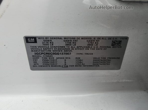 3GCPCREC8GG137867 2016 CHEVROLET SILVERADO White Շարժիչի բաժամունքի տեսք