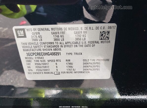 3GCPCREC8HG498291 2017 CHEVROLET SILVERADO Black Engine compartment view