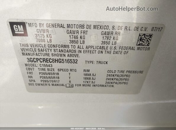 3GCPCREC8HG516532 2017 CHEVROLET SILVERADO Silver Շարժիչի բաժամունքի տեսք
